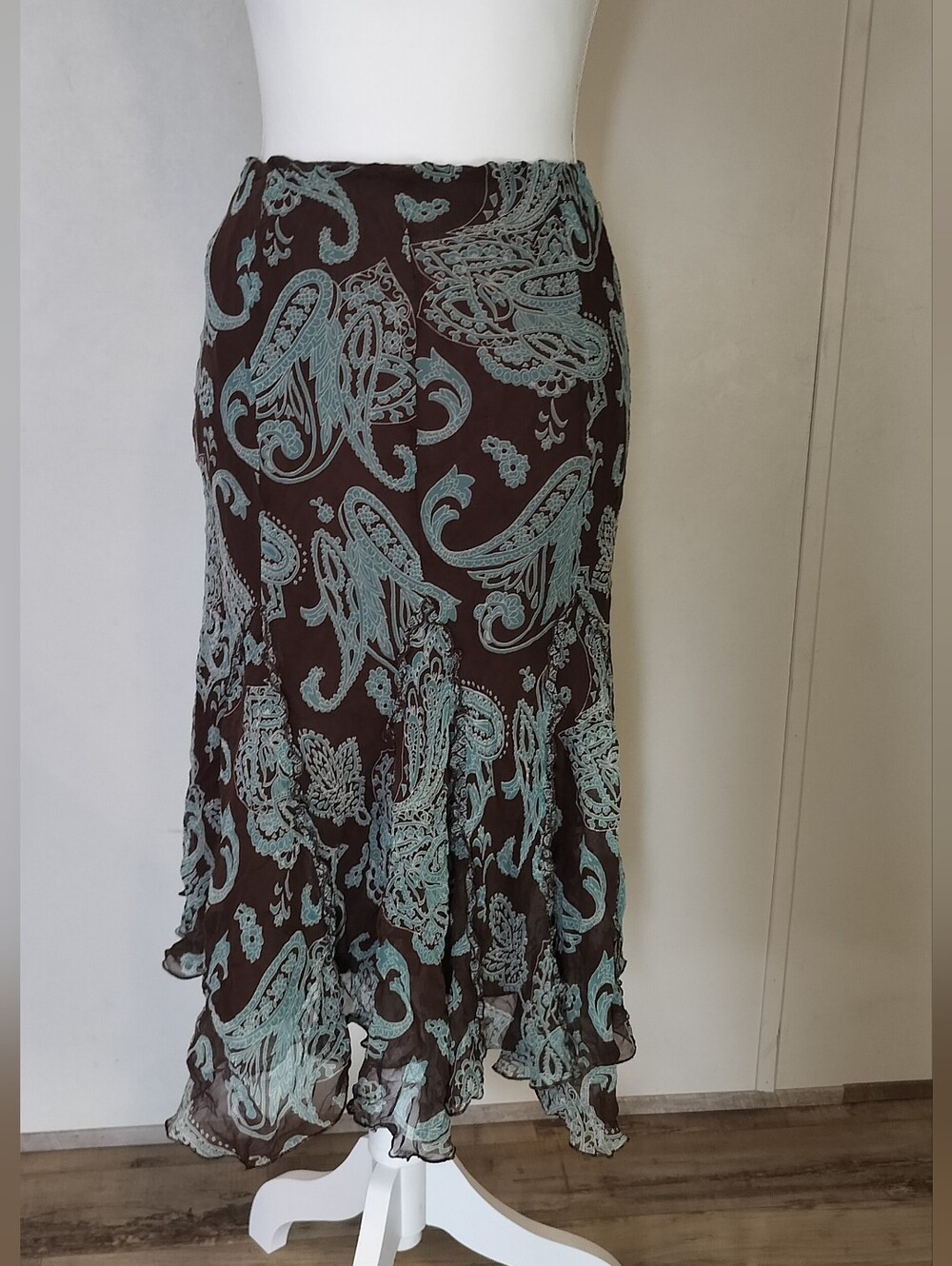 Allison Taylor Brown Maxi Skirt with Teal Paisley